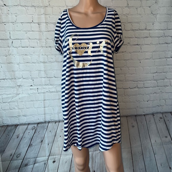 Tops - Blue, White & Gold striped shirt size L